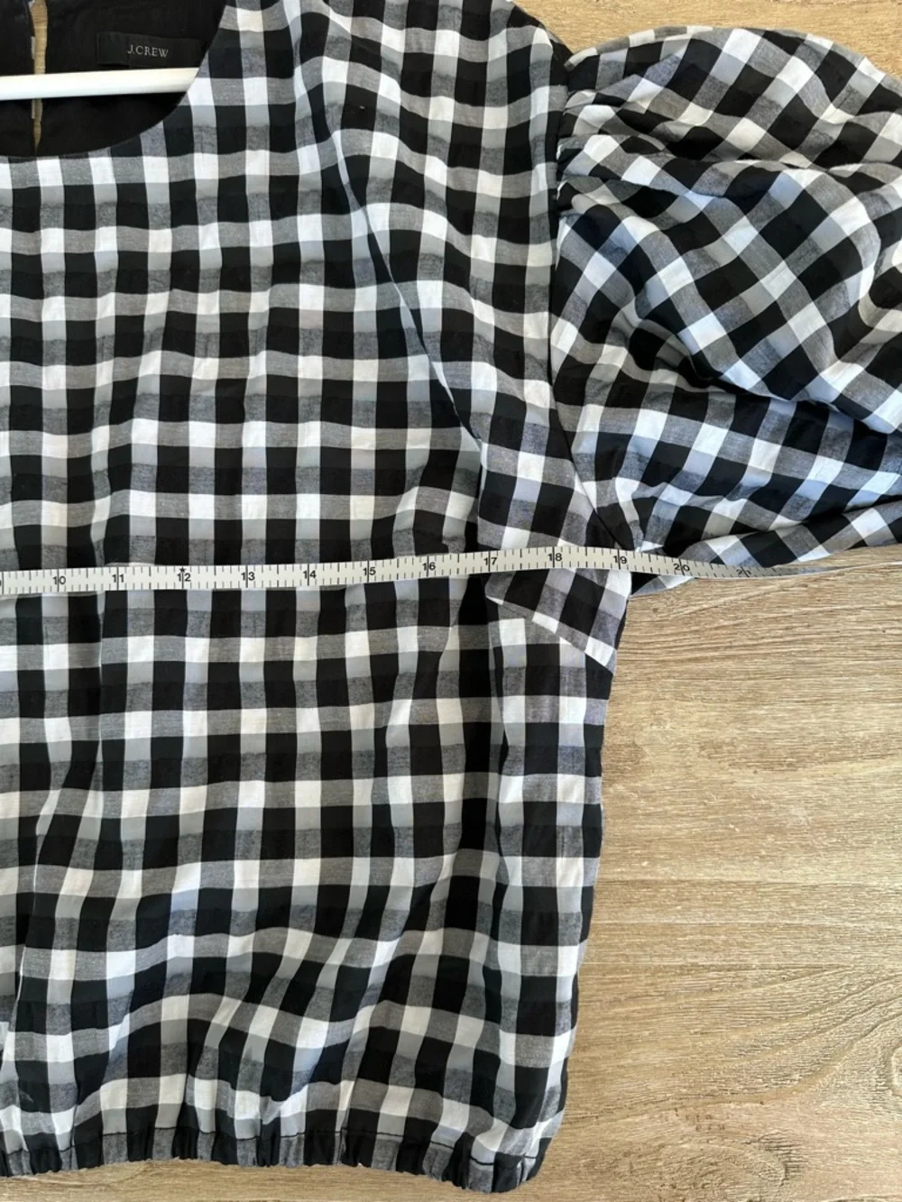 J. Crew Oversized Puff-sleeve top in gingham black white Cotton Blend size L $78